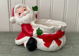 Vintage Christmas Santa Claus Vase Planter with Holly