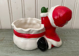 Vintage Christmas Santa Claus Vase Planter with Holly