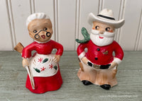 Rare Vintage Western Cowboy Santa and Mrs Claus Salt and Pepper Shakers