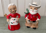 Rare Vintage Western Cowboy Santa and Mrs Claus Salt and Pepper Shakers