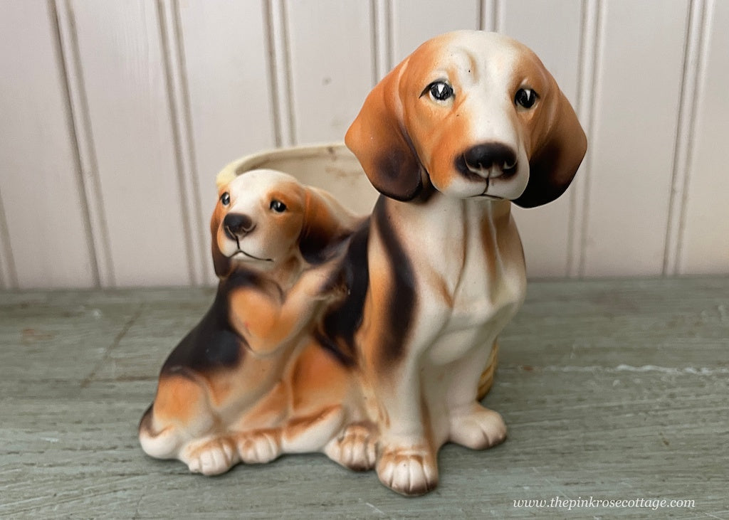 Vintage Brinn's Mother Beagle Dog with Puppy Planter Vase