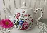 Vintage Ellgreave Wood & Sons England Ironstone Pink Rose Teapot