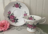 Vintage Queen Anne Pink Rose Happy Birthday Teacup and Saucer