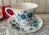 Vintage Queen Anne Blue Rose Clematis Teacup and Saucer