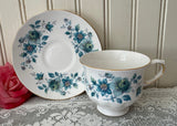 Vintage Queen Anne Blue Rose Clematis Teacup and Saucer