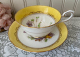 Vintage Tuscan Yellow Teacup and Saucer Purple Violets