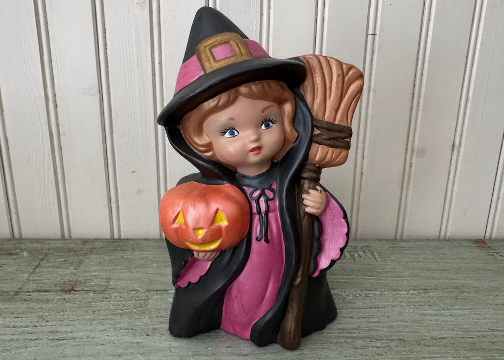 Vintage Ceramic Halloween Witch Planter 1970s Hand-Painted