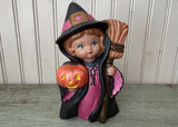 Vintage Ceramic Halloween Witch Planter 1970s Hand-Painted