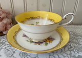 Vintage Tuscan Yellow Teacup and Saucer Purple Violets