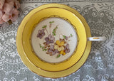 Vintage Tuscan Yellow Teacup and Saucer Purple Violets
