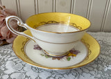 Vintage Tuscan Yellow Teacup and Saucer Purple Violets