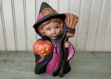 Vintage Ceramic Halloween Witch Planter 1970s Hand-Painted
