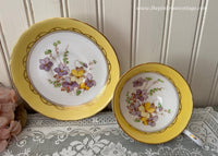 Vintage Tuscan Yellow Teacup and Saucer Purple Violets