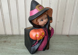 Vintage Ceramic Halloween Witch Planter 1970s Hand-Painted