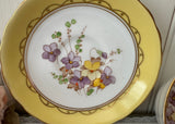 Vintage Tuscan Yellow Teacup and Saucer Purple Violets