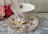 Vintage Royal Albert Chintz Pink Rose and Gold Flowers Teacup