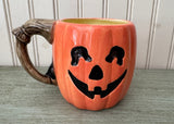 Vintage 1987 Fitz and Floyd Halloween Witch and Pumpkin Mug