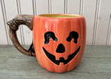Vintage 1987 Fitz and Floyd Halloween Witch and Pumpkin Mug