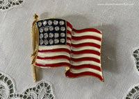 Red White Blue Rhinestone and Enamel American Flag Brooch Pin