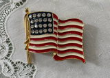 Red White Blue Rhinestone and Enamel American Flag Brooch Pin