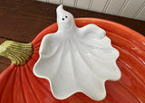 Vintage Fitz and Floyd Halloween Ghost Pumpkin Chip and Dip Bowl