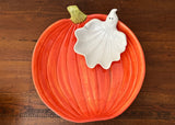 Vintage Fitz and Floyd Halloween Ghost Pumpkin Chip and Dip Bowl