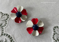 Vintage Enameled Red White Blue Patriotic Flower Earrings