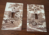 Vintage Clarice Cliff Tonquin Brown Transferware Light Switch Plates Made in England Set of 2