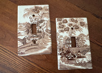 Vintage Clarice Cliff Tonquin Brown Transferware Light Switch Plates Made in England Set of 2