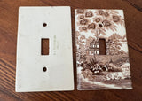 Vintage Clarice Cliff Tonquin Brown Transferware Light Switch Plates Made in England Set of 2