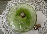 Vintage Emerald Green Cut Glass Perfume Bottle Jeweled Rhinestone Floral Topper