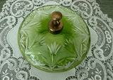 Vintage Emerald Green Cut Glass Perfume Bottle Jeweled Rhinestone Floral Topper