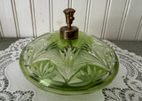 Vintage Emerald Green Cut Glass Perfume Bottle Jeweled Rhinestone Floral Topper