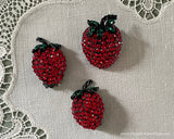 Vintage Unsigned Weiss Rhinestone Strawberry Pin and Earring Set