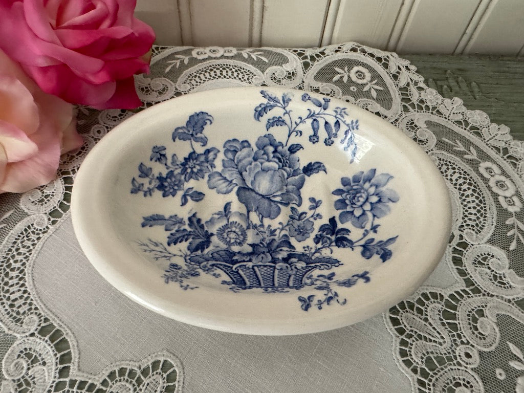 Vintage Royal Crownford Ironstone Blue and White Charlotte Soap Dish