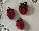 Vintage Unsigned Weiss Rhinestone Strawberry Pin and Earring Set