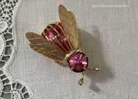 Vintage Joseph Warner Pink Rhinestone Bumble Bee Brooch Pin