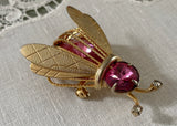 Vintage Joseph Warner Pink Rhinestone Bumble Bee Brooch Pin