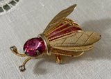 Vintage Joseph Warner Pink Rhinestone Bumble Bee Brooch Pin