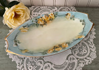 Vintage Hand-Painted Porcelain Yellow Rose Relish Tray Trinket Dish