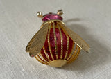 Vintage Joseph Warner Pink Rhinestone Bumble Bee Brooch Pin