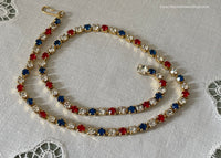 Vintage Patriotic Red White and Blue Rhinestone Necklace