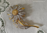 Nolan Miller Gold and Silver Pave Rhinestone Daisy Pin Brooch