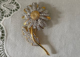 Nolan Miller Gold and Silver Pave Rhinestone Daisy Pin Brooch