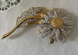 Nolan Miller Gold and Silver Pave Rhinestone Daisy Pin Brooch