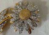 Nolan Miller Gold and Silver Pave Rhinestone Daisy Pin Brooch