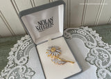 Nolan Miller Gold and Silver Pave Rhinestone Daisy Pin Brooch