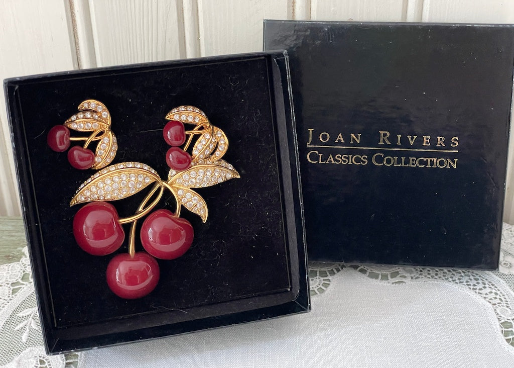 Joan Rivers Classic Collection Cherries Pin and Earrings in Box