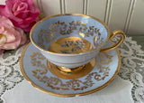 Vintage Royal Grafton Blue Violet Gold Gilt Teacup and Saucer