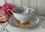 Vintage Royal Grafton Blue Violet Gold Gilt Teacup and Saucer